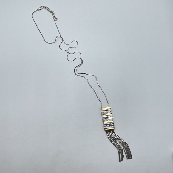 Brighton Tassel Necklace In Silver & Gold Tone Metal Long - Picture 4 of 8